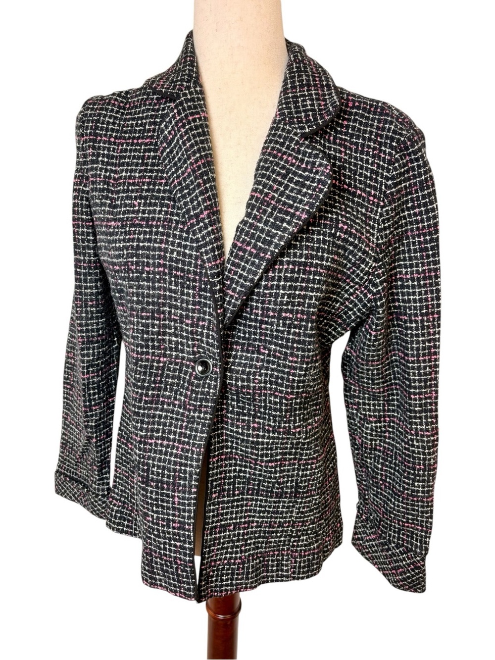 Vintage Y2K Studio I Black Pink Tweed Blazer Clueless Preppy Jacket Size 10